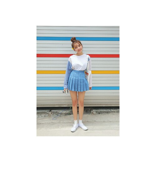 STYLENANDA（スタイルナンダ）の「スカイブループリーツミニスカート