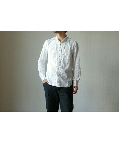 MANUAL ALPHABET(マニュアル アルファベット)の「Manual alphabet マニュアルアルファベット MA-S-262 BAND COLLAR SHIRT 綿/麻ポプリンバンドカラーシャツ WHT ホワイト MENS メンズ(シャツ/ブラウス・メンズ・ホワイト・サイズ1)」の1枚目の写真