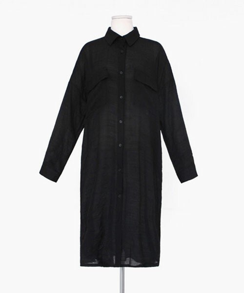 DHOLIC(ディーホリック)の「シースルーコットンロングシャツ(シャツ/ブラウス・レディース・アイボリー/ブラック・FREE)」の2枚目の写真