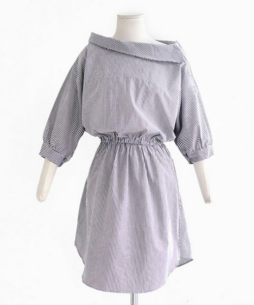 DHOLIC（ディーホリック）の「ストライプアンバランスカラーワンピース（ワンピース・レディース・ディープスカイブルー/ブラックグレー・FREE）」の2枚目の写真