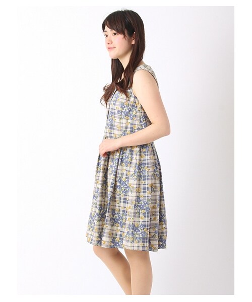 ehka sopo（エヘカソポ）の「花チェックプリントノースリーブワンピース 1101786-12-13-11（ワンピース・レディース・レッド/イエロー/ブルー・M）」の5枚目の写真