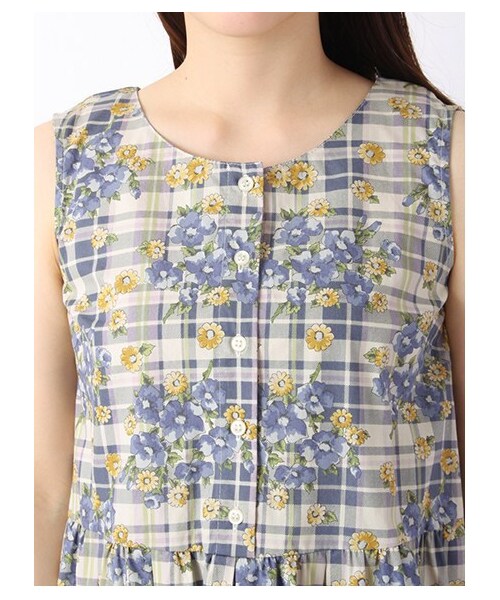 ehka sopo（エヘカソポ）の「花チェックプリントノースリーブワンピース 1101786-12-13-11（ワンピース・レディース・レッド/イエロー/ブルー・M）」の7枚目の写真