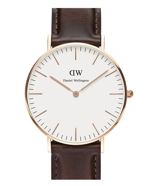 Daniel Wellington（ダニエルウェリントン）の「Daniel Wellington 'Classic Bristol' Round Leather Strap Watch, 36mm（アナログ腕時計・レディース・Brown/ Rose Gold）」の3枚目の写真