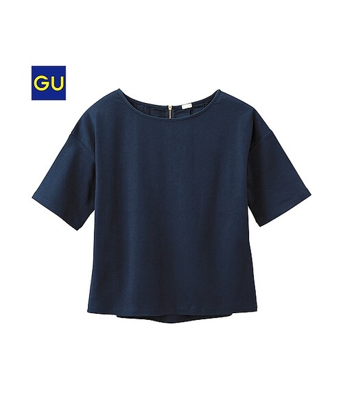 GU（ジーユー）の「（GU）シャツコンビプルオーバー（半袖）（WOMEN ⁄ カットソー・レディース・OFF WHITE/NAVY/GRAY・S/M/XL/L）」の3枚目の写真