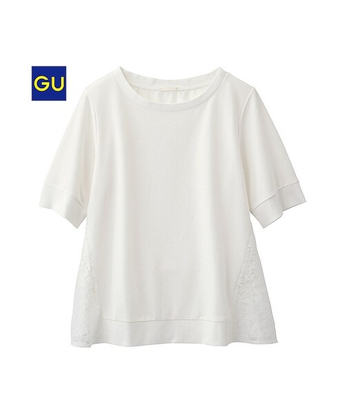 GU（ジーユー）の「（GU）レースコンビプルオーバー（半袖）（WOMEN ⁄ カットソー・レディース・NAVY/GRAY/OFF WHITE/GREEN・S/L/XL/M）」の2枚目の写真