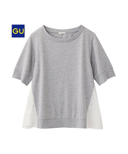 GU（ジーユー）の「（GU）レースコンビプルオーバー（半袖）（WOMEN ⁄ カットソー・レディース・NAVY/GRAY/OFF WHITE/GREEN・S/L/XL/M）」の3枚目の写真