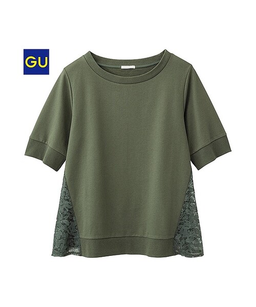 GU（ジーユー）の「（GU）レースコンビプルオーバー（半袖）（WOMEN ⁄ カットソー・レディース・NAVY/GRAY/OFF WHITE/GREEN・S/L/XL/M）」の4枚目の写真