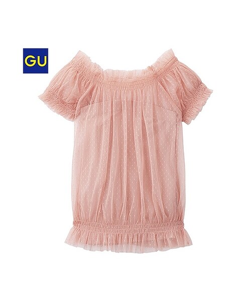 GU（ジーユー）の「（GU）チュールコンビレイヤードＴ（半袖）（WOMEN ⁄ カットソー・レディース・BLACK/OFF WHITE/PINK・L/S/M）」の3枚目の写真