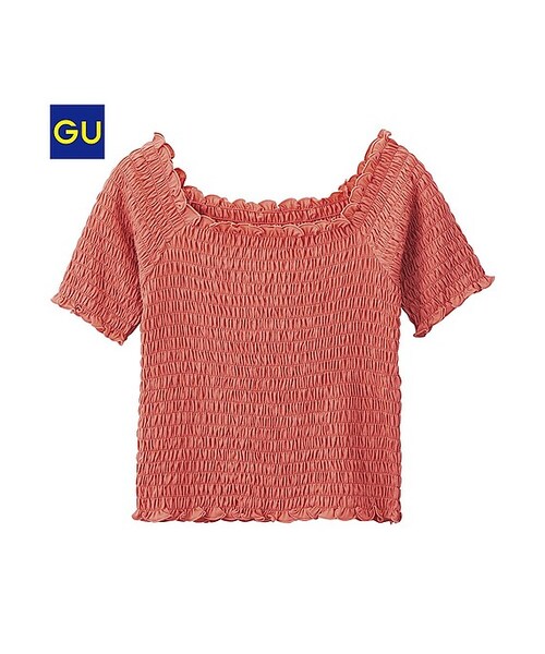GU（ジーユー）の「（GU）シャーリングオフショルダーＴ（半袖）Ａ（WOMEN ⁄ カットソー・レディース・BLACK/ORANGE/OFF WHITE・M/S/L）」の3枚目の写真