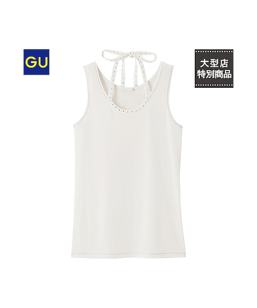 GU(ジーユー)の「(GU)ホルターネックタンクトップ(WOMEN ⁄ カットソー・レディース・BLACK/BROWN/PINK/OFF WHITE/LIGHT BLUE・L/M/S)」の2枚目の写真