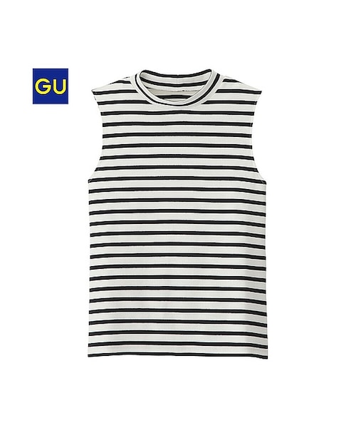 GU（ジーユー）の「（GU）ハイネックタンクトップ（ボーダー）（WOMEN ⁄ カットソー・レディース・GREEN/NAVY/OFF WHITE・XL/M/L/S）」の2枚目の写真