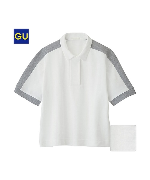 WOMEN リブポロシャツ ホワイト 水*玉様 ☆wafu. 高密度リネン