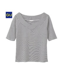 GU | （GU）ボーダーＶネックオフショルダーＴ（半袖）Ａ(トップス)