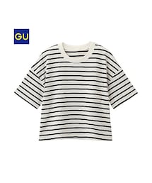 GU | （GU）クロップドボーダーゆるＴ（半袖）(トップス)