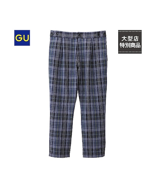 GU（ジーユー）の「（GU）リネンブレンドアンクルパンツ（チェック）（MEN ⁄ クロップドパンツ・アンクルパンツ・メンズ・NATURAL/BLUE・M/S/L/XL）」の2枚目の写真