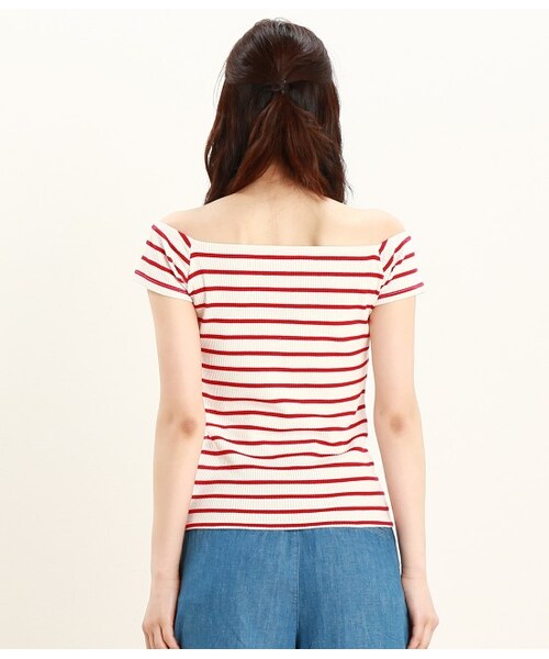 VIS（ビス）の「テレコボーダースクェアーネックプルオーバー（ニット・レディース・ライトグレー/ネイビー/レッド・M）」の6枚目の写真