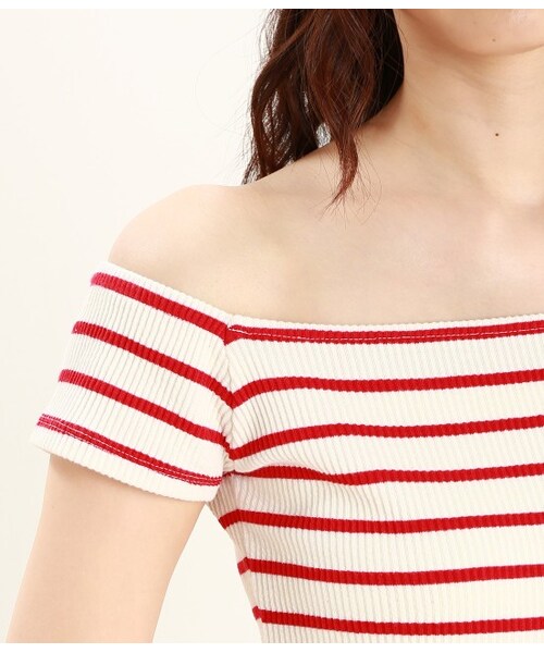 VIS（ビス）の「テレコボーダースクェアーネックプルオーバー（ニット・レディース・ライトグレー/ネイビー/レッド・M）」の8枚目の写真