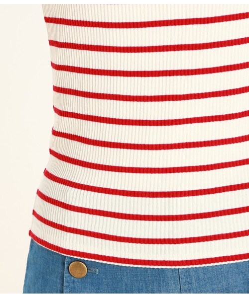 VIS（ビス）の「テレコボーダースクェアーネックプルオーバー（ニット・レディース・ライトグレー/ネイビー/レッド・M）」の9枚目の写真