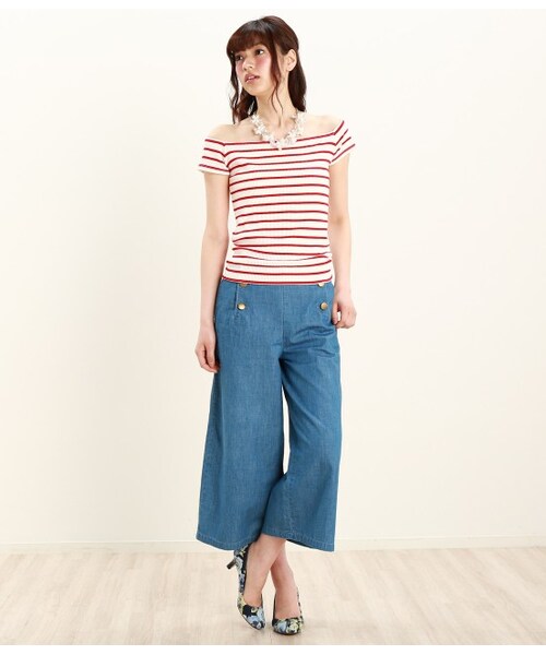 VIS（ビス）の「テレコボーダースクェアーネックプルオーバー（ニット・レディース・ライトグレー/ネイビー/レッド・M）」の11枚目の写真