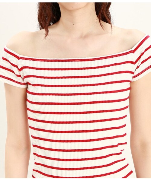 VIS（ビス）の「テレコボーダースクェアーネックプルオーバー（ニット・レディース・ライトグレー/ネイビー/レッド・M）」の7枚目の写真