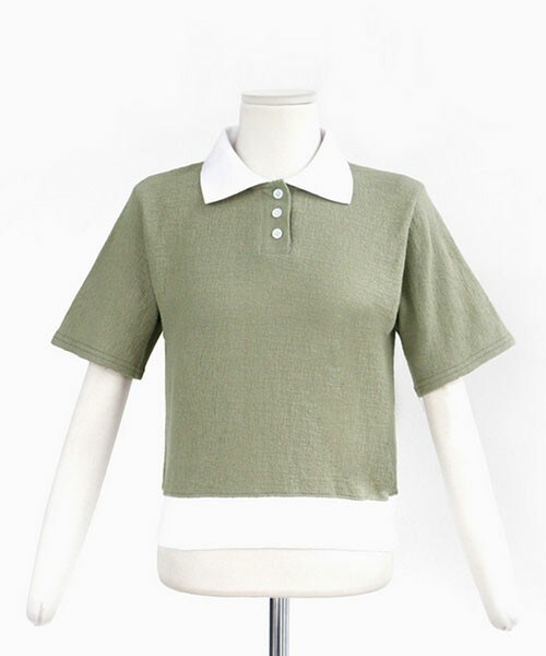 DHOLIC（ディーホリック）の「ナチュラルカラークロップド丈ポロシャツ（ポロシャツ・レディース・ホワイト/カーキ/ベージュ・FREE）」の3枚目の写真
