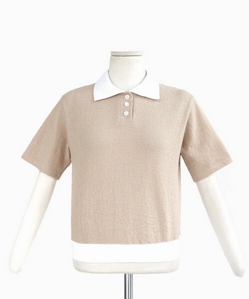 DHOLIC（ディーホリック）の「ナチュラルカラークロップド丈ポロシャツ（ポロシャツ・レディース・ホワイト/カーキ/ベージュ・FREE）」の2枚目の写真