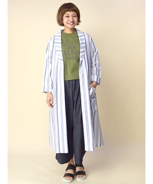 w closet（ダブルクローゼット）の「ストライプガウンコート（ジャケット/アウター・レディース・オフホワイト/ブルー・FREE）」の3枚目の写真