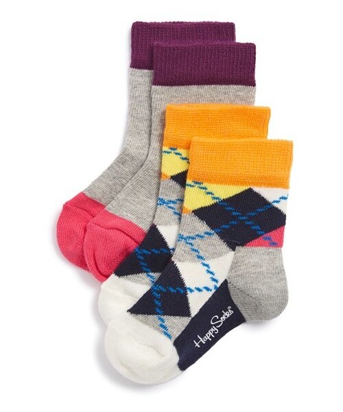 Happy Socks(ハッピーソックス)の「Happy Socks Argyle Socks (2-Pack) (Baby & Walker)(ソックス/靴下・キッズ・Grey Multi・12-24M/0-12M)」の1枚目の写真