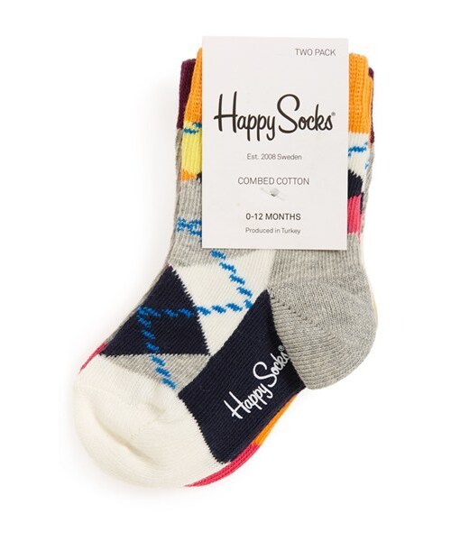 Happy Socks(ハッピーソックス)の「Happy Socks Argyle Socks (2-Pack) (Baby & Walker)(ソックス/靴下・キッズ・Grey Multi・12-24M/0-12M)」の2枚目の写真