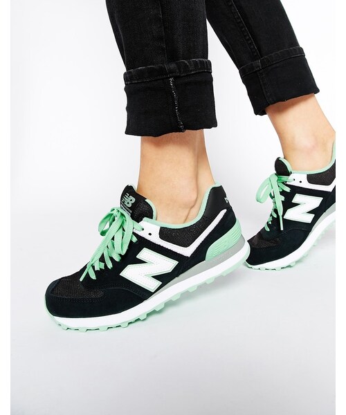 NEW BALANCE(ニューバランス)の「New Balance 574 Black Suede Sneakers(スニーカー・レディース・blackwhitegreen・US 9/US 7/US 6/US 9.5/US 8/US 5.5/US 10)」の1枚目の写真
