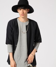RAGEBLUE | ノーカラーシャツカーデ5分袖(トップス)