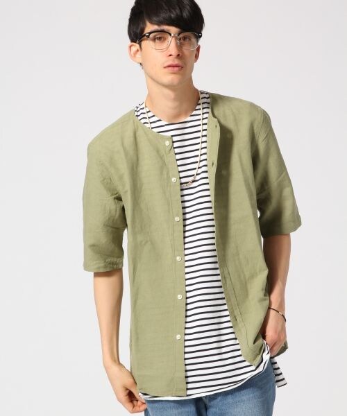 RAGEBLUE（レイジブルー）の「ノーカラーシャツカーデ5分袖（トップス・メンズ・ホワイト02/ブラック09/オリーブ72・Ｍ/Ｌ）」の3枚目の写真