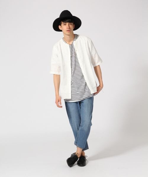 RAGEBLUE（レイジブルー）の「ノーカラーシャツカーデ5分袖（トップス・メンズ・ホワイト02/ブラック09/オリーブ72・Ｍ/Ｌ）」の4枚目の写真