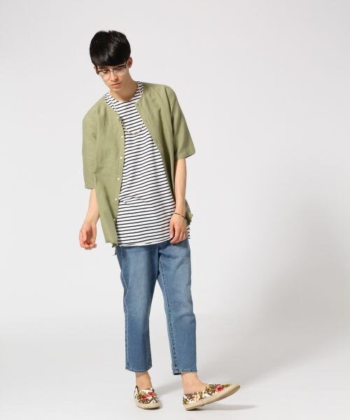 RAGEBLUE（レイジブルー）の「ノーカラーシャツカーデ5分袖（トップス・メンズ・ホワイト02/ブラック09/オリーブ72・Ｍ/Ｌ）」の6枚目の写真