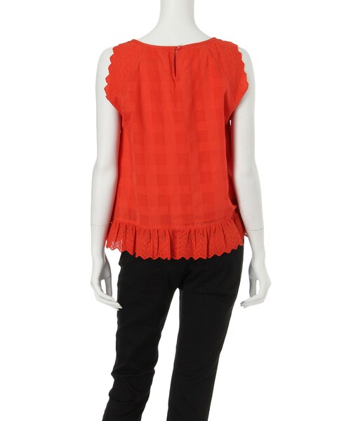 MERCURYDUO（マーキュリーデュオ）の「【DUO】 ガーゼチェック×レーストップス（トップス・レディース・オフホワイト/ブラック/オレンジ・F）」の6枚目の写真