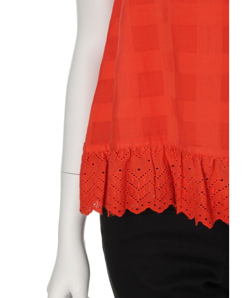 MERCURYDUO（マーキュリーデュオ）の「【DUO】 ガーゼチェック×レーストップス（トップス・レディース・オフホワイト/ブラック/オレンジ・F）」の9枚目の写真