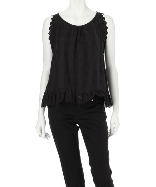 MERCURYDUO（マーキュリーデュオ）の「【DUO】 ガーゼチェック×レーストップス（トップス・レディース・オフホワイト/ブラック/オレンジ・F）」の2枚目の写真