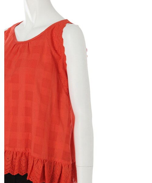 MERCURYDUO（マーキュリーデュオ）の「【DUO】 ガーゼチェック×レーストップス（トップス・レディース・オフホワイト/ブラック/オレンジ・F）」の8枚目の写真