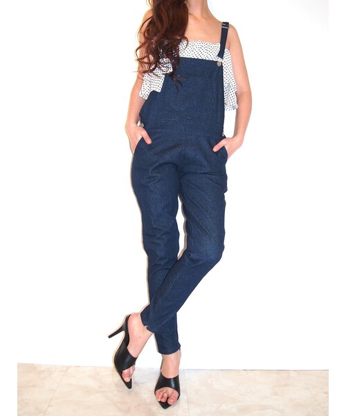 RESEXXY（リゼクシー）の「レディデニムサロペット（オールインワン・サロペット・レディース・ホワイト/アイスブルー/インディゴ）」の3枚目の写真