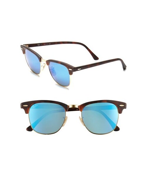 Ray-Ban（レイバン）の「Ray-Ban 'Flash Clubmaster' 51mm Sunglasses（サングラス・メンズ・Tortoise/ Silver Mirror/Tortoise/ Blue Mirror）」の2枚目の写真