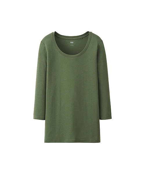 UNIQLO(ユニクロ)の「WOMEN スーピマコットンモダールクルーネックT(7分袖)(Tシャツ/カットソー・レディース・PINK/GREEN/NAVY/WHITE/GRAY/NATURAL/BLACK/OLIVE/PURPLE・XL/M/L/XXL/S/3XL)」の6枚目の写真