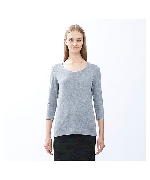 UNIQLO(ユニクロ)の「WOMEN スーピマコットンモダールクルーネックT(7分袖)(Tシャツ/カットソー・レディース・PINK/GREEN/NAVY/WHITE/GRAY/NATURAL/BLACK/OLIVE/PURPLE・XL/M/L/XXL/S/3XL)」の3枚目の写真