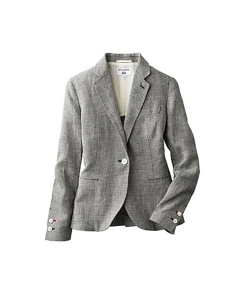 UNIQLO（ユニクロ）の「WOMEN リネンテーラードジャケット（ジャケット・レディース・BEIGE/DARK GRAY/BLUE/NAVY・L/M/S）」の2枚目の写真