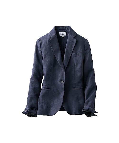 UNIQLO（ユニクロ）の「WOMEN リネンテーラードジャケット（ジャケット・レディース・BEIGE/DARK GRAY/BLUE/NAVY・L/M/S）」の4枚目の写真
