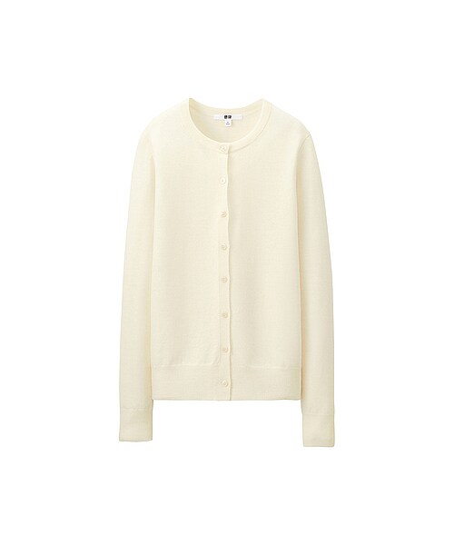 UNIQLO(ユニクロ)の「WOMEN エクストラファインメリノクルーネックカーディガン(長袖)(セーター・カーディガン・レディース・BLACK/PINK/GREEN/OFF WHITE/BLUE/DARK GRAY/NAVY/RED・S/L/3XL/M/XXL)」の2枚目の写真