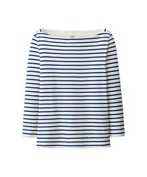UNIQLO | WOMEN ボーダーボートネックT（7分袖）A(トップス)