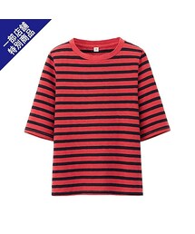UNIQLO | WOMEN スラブクロップドボーダーT（5分袖）B＋E(Tシャツ/カットソー)