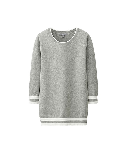 UNIQLO(ユニクロ)の「WOMEN UVカットラインクルーネックセーター(7分袖)(セーター・カーディガン・レディース・PINK/OFF WHITE/GRAY/BLUE・L/S/M/XL/3XL/XXL)」の3枚目の写真