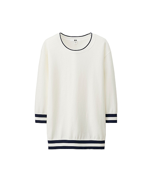 UNIQLO(ユニクロ)の「WOMEN UVカットラインクルーネックセーター(7分袖)(セーター・カーディガン・レディース・PINK/OFF WHITE/GRAY/BLUE・L/S/M/XL/3XL/XXL)」の2枚目の写真