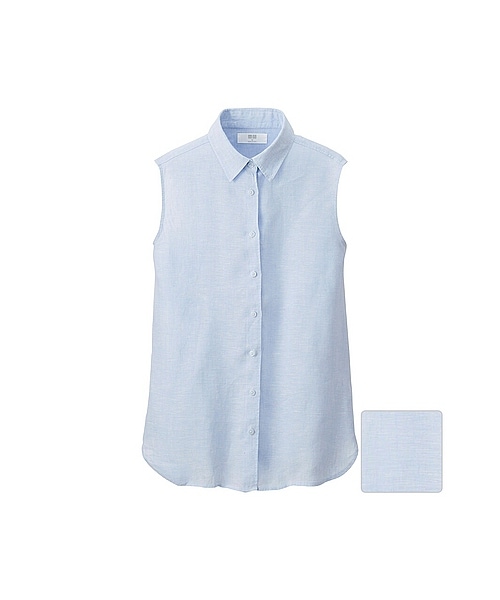 UNIQLO（ユニクロ）の「WOMEN プレミアムリネンシャツ（ノースリーブ）（シャツ/ブラウス・レディース・WHITE/BLUE/BEIGE/RED/ORANGE・XL/L）」の3枚目の写真